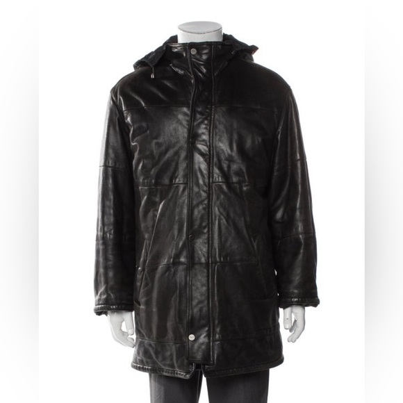 Salvatore Ferragamo Vintage 2000 Black Leather Reversible Puffer Coat IT50/US40
